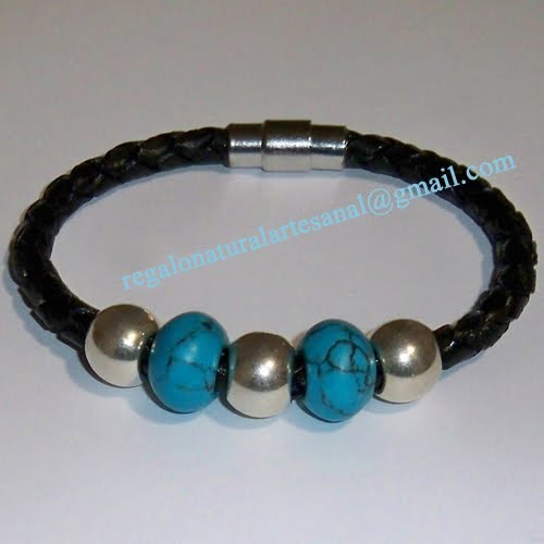 pulsera de cuero trenzado y piedras semipreciosas