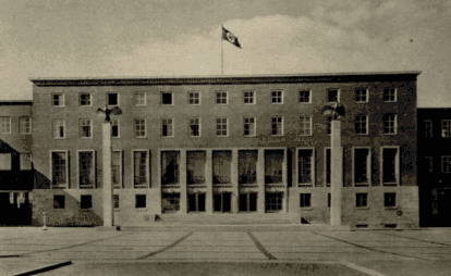 Haus des Deutschen Sports with the Nazi flag flying atop and today.