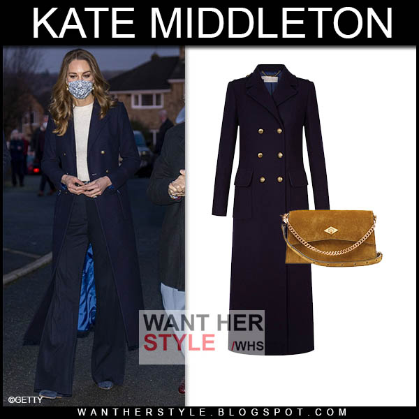 Kate Middleton in long navy wool coat