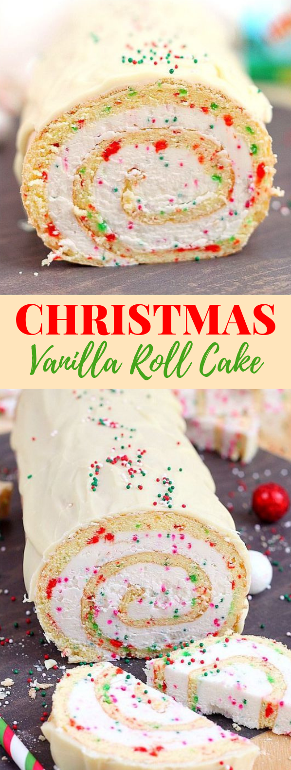 CHRISTMAS VANILLA ROLL CAKE #Christmas #Cake