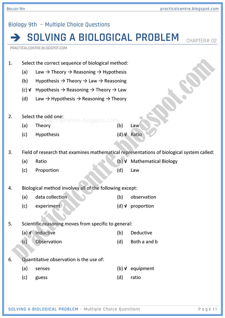 solving-a-biological-problem-mcqs-biology-9th-notes