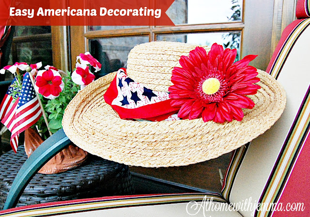 Patriotic style, straw hat, red, white bandanna, show your patriotism