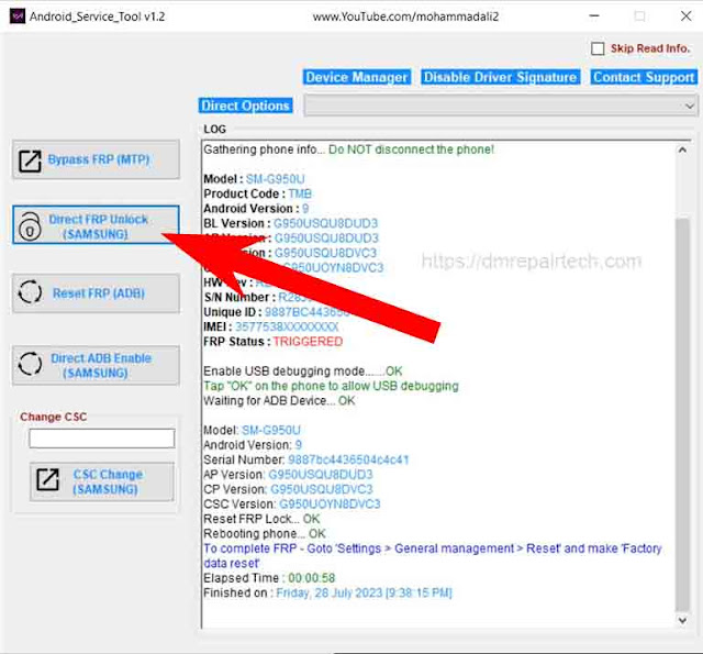 android service tool direct frp unlock samsung