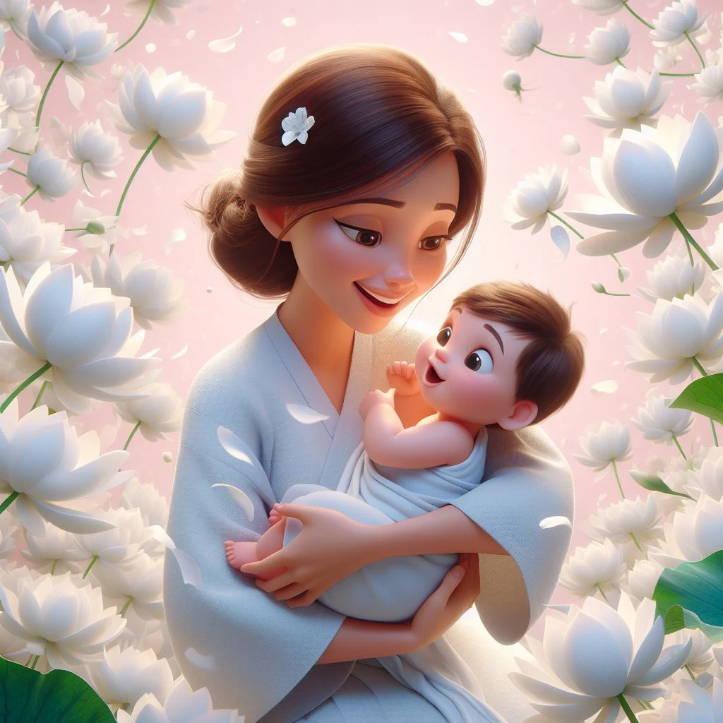 Imagen de madre asiatica con bebe