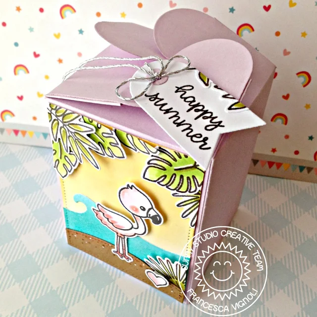 Sunny Studio Stamps: Wrap Around Box Dies Coastal Cuties Fabulous Flamingos Catch A Wave Gift Box by Mona Toth and Franci Vignoli