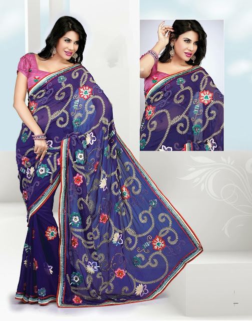 Fancy Royal Blue Embroidered Saree