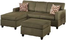 Bobkona Manhattan Reversible Microfiber 3-Piece Sectional Sofa Set, Sage