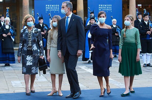Queen Letizia wore a flower embellished long sleeved dress from Delpozo. Crown Princess Leonor, Infanta Sofia and Queen Sofiaç Felipe Varela