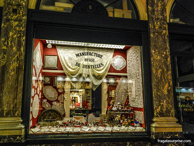 Loja de rendas em Bruxelas, Bélgica