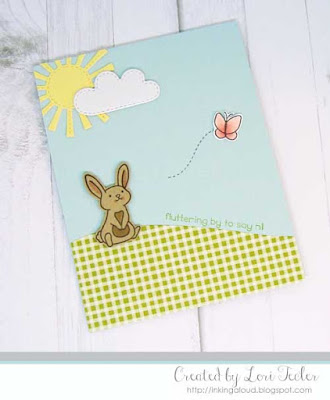 Fluttering by to Say Hi card-designed by Lori Tecler/Inking Aloud-stamps and dies from Lawn Fawn