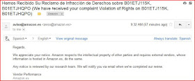 Email Acknowledgement from Amazon Spain for Copyright Infringement Complaints