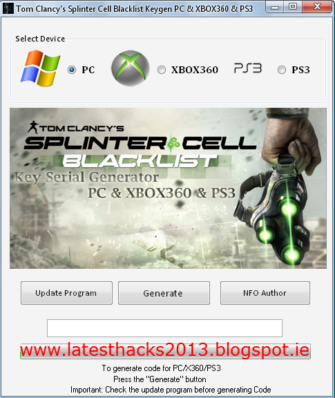 Tom Clancy's Splinter Cell Blacklist cheat tool hack free download no survey