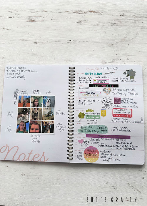 Embellished memory planner with planner stickers.