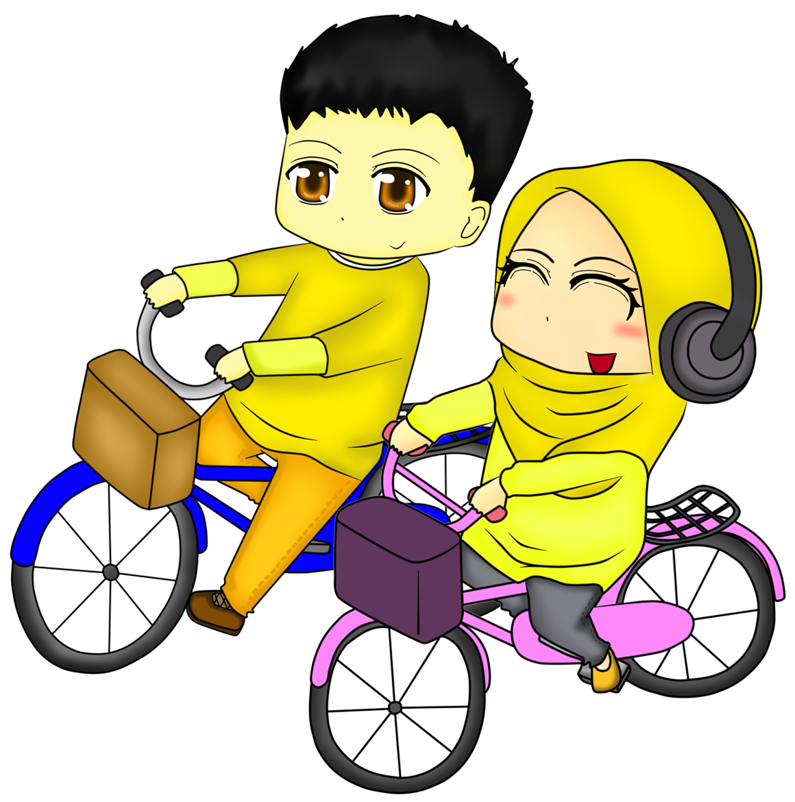 Doodle Muslimah Kahwin Naik Basikal