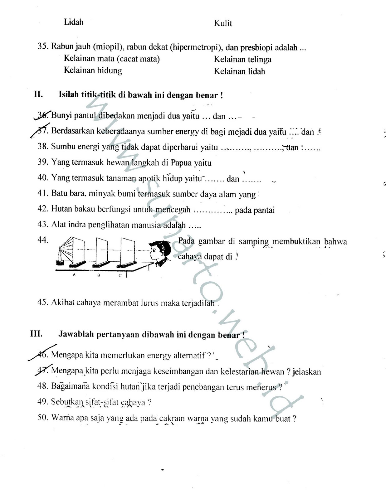 UAS Ujian Akhir Semester Tema 1 s d 5 Sub Tema IPA Halaman 6 SD Kelas 4 TA 2016 2017 Semester Ganjil Kurikulum 2013