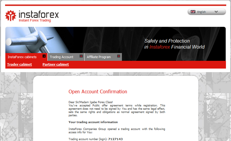 Open Account Confirmation
