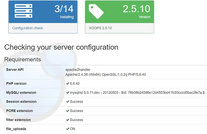 xoops installation server config
