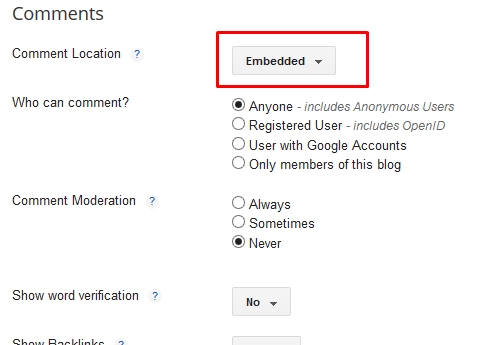 blogger comment location
