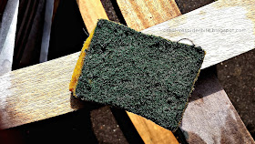 shows reuse of old kitchen sponge
