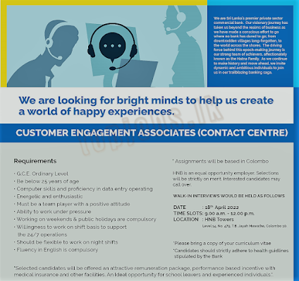 Customer Engagement Associates vacancy at HNB