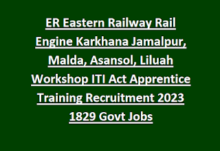 ER Eastern Railway Rail Engine Karkhana Jamalpur, Malda, Asansol, Liluah Workshop ITI Act Apprentice Training Recruitment 2023 1829 Govt Jobs
