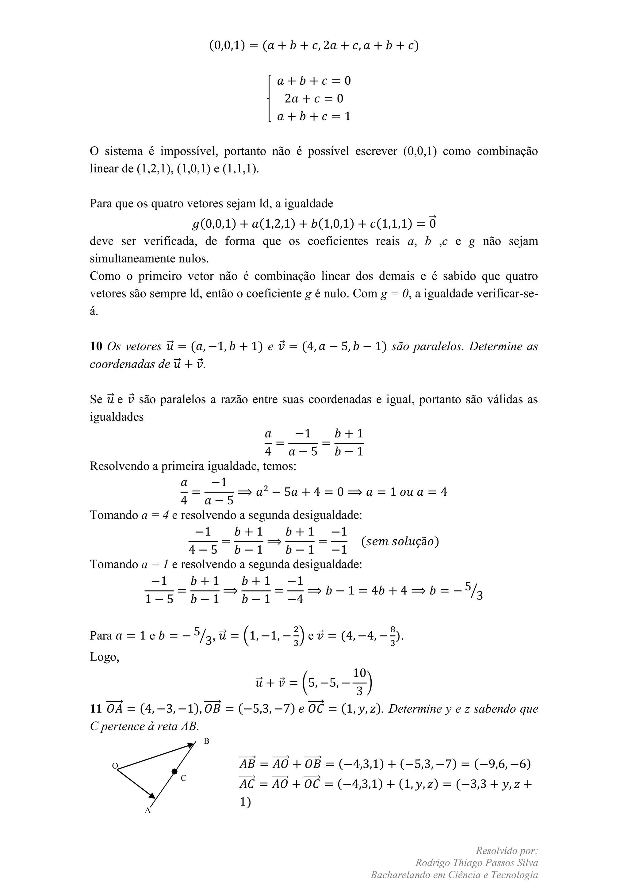 Geometria Analítica Exercícios resolvidos