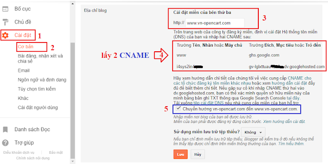 Hướng dẫn trỏ tên miền về Blogspot