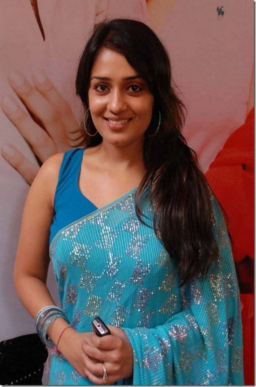 Nikitha Hot in Blue _Saree_stills