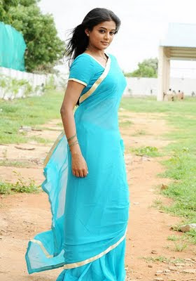 Sexy Actress Priyamani in Blue Plain Saree