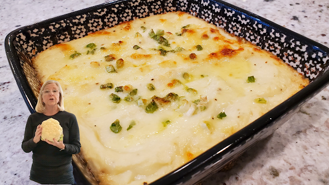 A pan of Baked Mashed Cauliflower