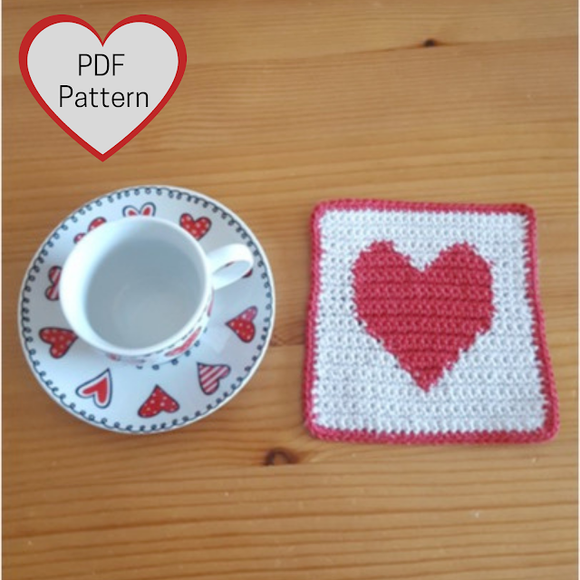 Heart crochet coasters for Valentine's Day