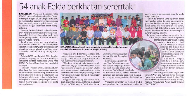 KERATAN AKHBAR ; 54 ANAK FELDA BERKHATAN