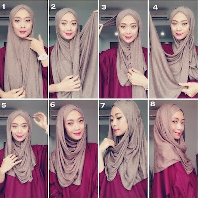 tutorial model hijab pashmina pesta modern terbaru