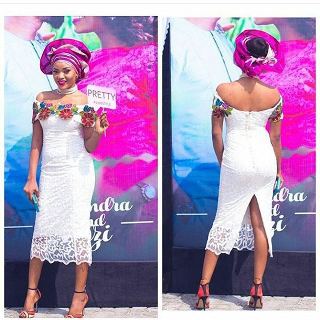 Creative Aso Ebi White Lace Gown Style