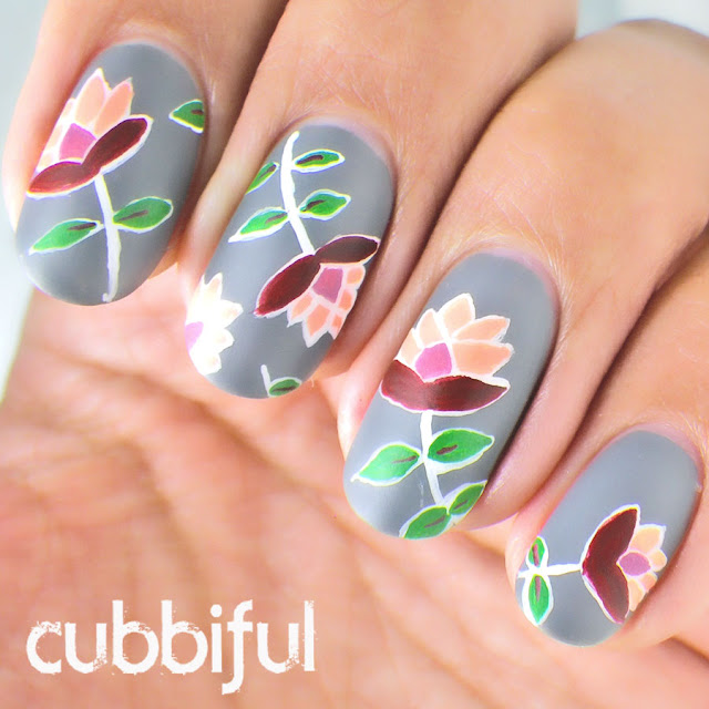 Freehand flower nail art, inspired by @cottonconey