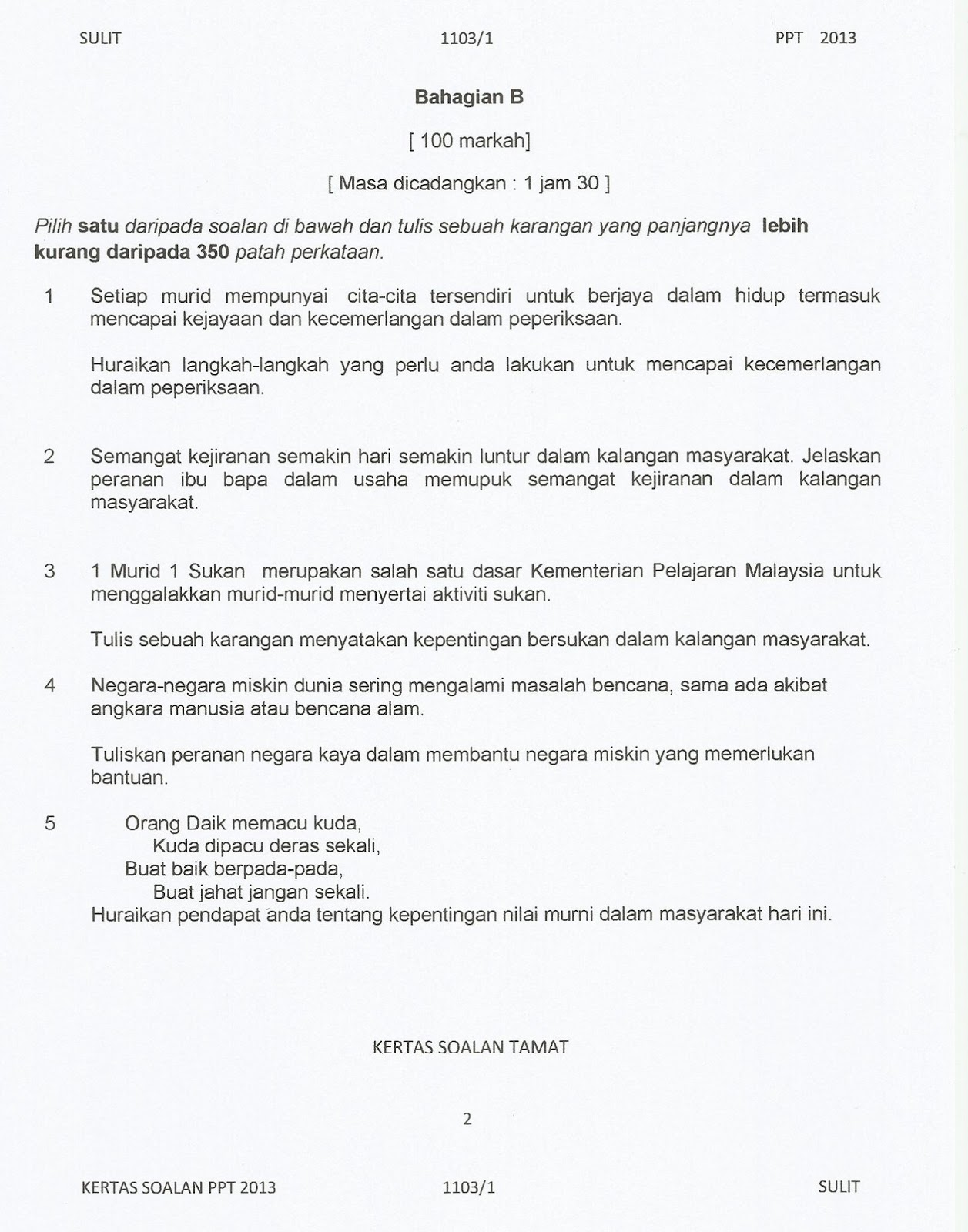 Contoh Contoh Karangan Spm Bahasa Melayu 
