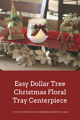 Pinterest pin showing Christmas floral tray centerpiece and text description