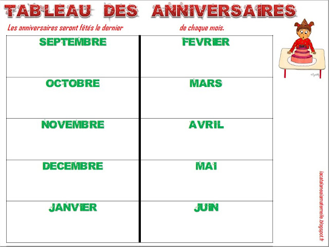 Lacatalane A La Maternelle Le Tableau Des Anniversaires