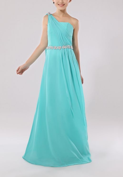 Chiffon One-shoulder A-Line Long Junior Bridesmaid Dress