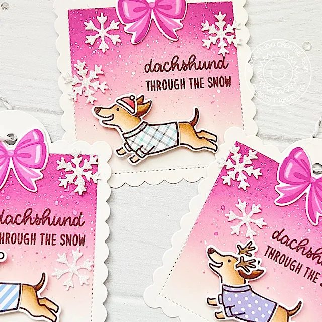 Sunny Studio Stamps: Dashing Dachshund Holiday Tags by Gladys Marcelino (featuring Scalloped Tag Dies)