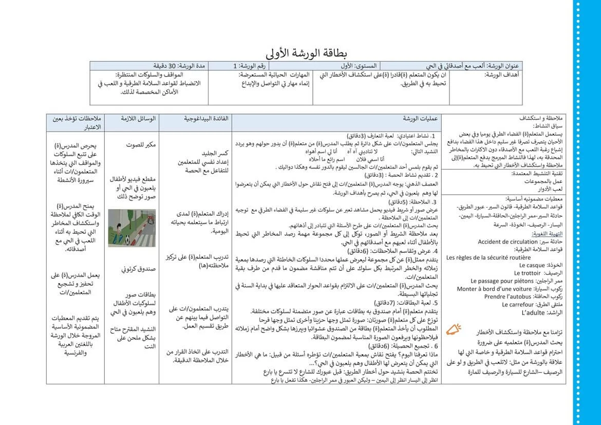 جذاذة بطاقة الورشة 1 ألعب مع أصدقائي في الحي الوحدة الثالثة المستوى الأول pdf