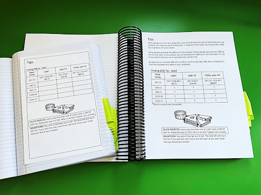 The consumer math curriculum's student notebook sheets build an interactive notebook and match the student book.