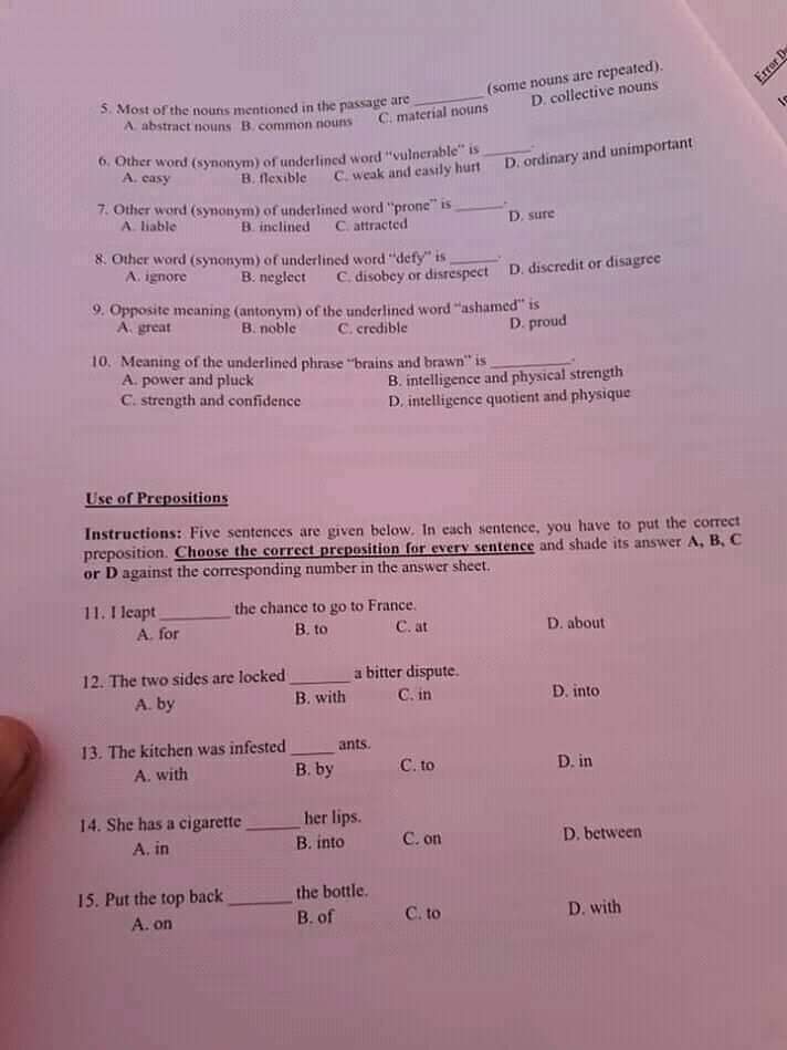 New 5 To 15 SIBA Test Sample Paper With Key