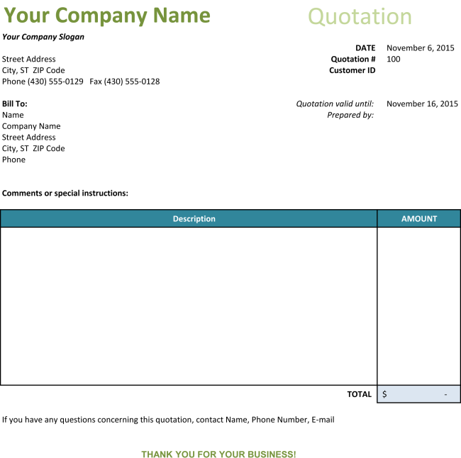 Price Quotation Samples | Template | Format | Excel - Project