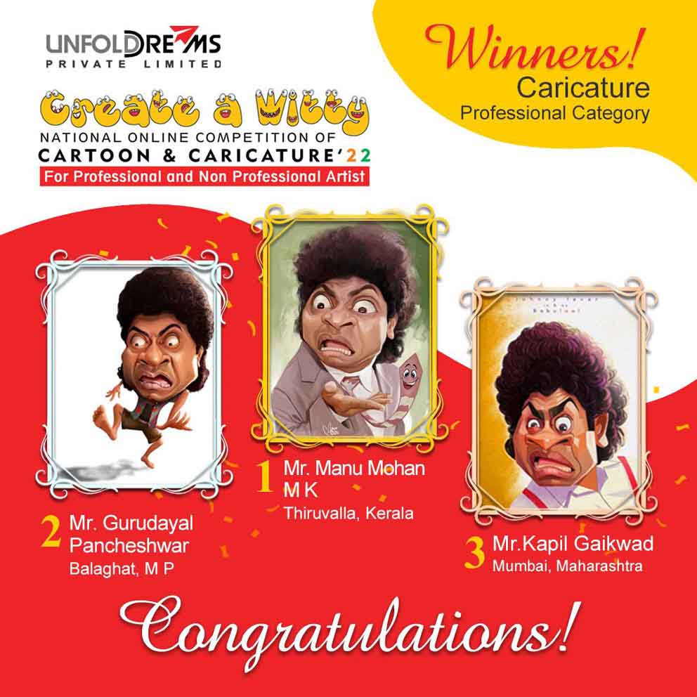 Winners of National Online Competition of Cartoon & Caricature in India