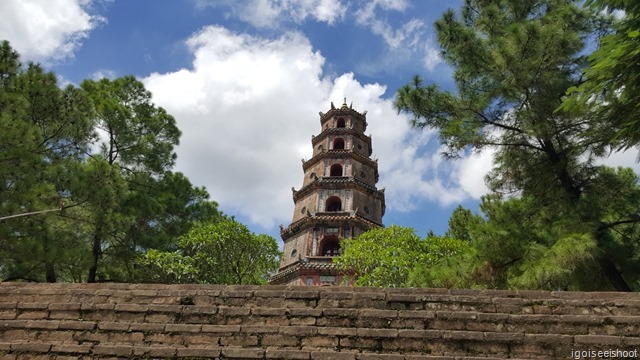 The seven storey Thien Mu Pagoda as seen from the entrance to the site.