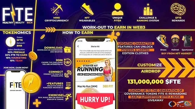 FITE Fitness 2 Earn Airdrop of 600K $FTE Tokens Free