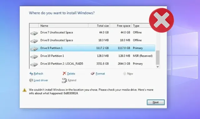 How Fix Error 0x80300024 when installing Windows 1110