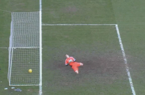 A footage shows that Leigh Griffiths's shot appears to cross the goalline but a goal is not awarded