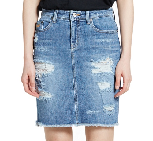 Distressed Denim Skirt